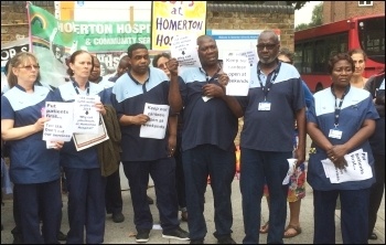 Protest of Homerton hospital ISS workers on 25 August 2016, photo Clare Doyle