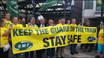 Southern workers on strike in June protest in Brighton, photo Neil Cafferky