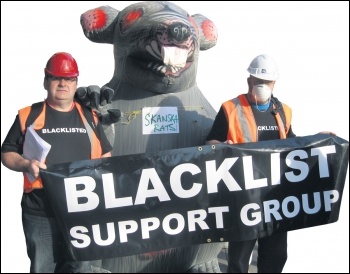 The Blacklist Support Group with Unite the Union's giant rat, photo by Socialist Party