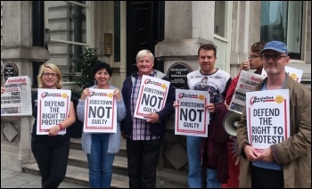 Socialist Party members and Jobstown anti-water charges activists protesting outside London's Irish embassy against persecution of the Jobstown protesters, September 2016, photo Neil Cafferky