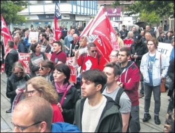 Socialist Party members defied a sectarian ban to march against the far right in Newcastle, 24.9.16, photo by Nick Fray