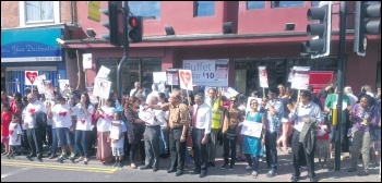 Demonstrating to save the heart centre at Glenfield, photo by Socialist Party