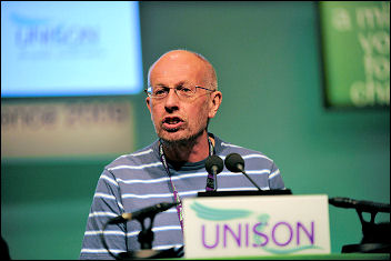 Brian Debus, Branch Chair Hackney Unison, the fourth Socialist Party member charged, addresses Unison conference 2009, photo Paul Mattsson