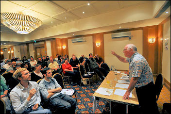 Unison conference 2009: Peter Taaffe at the Socialist Party fringe meeting, photo Paul Mattsson