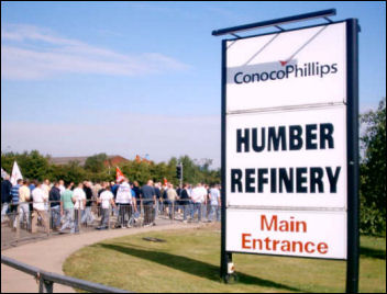 Lindsey Oil Refinery solidarity strikes: ConcoPhillips Humber refinery, photo Jim Reeves