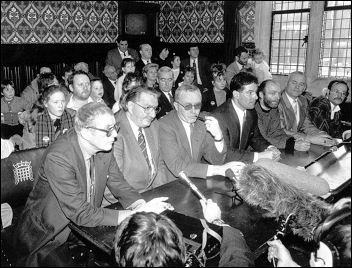 Liverpool City Councillors hold press conference at House of Lords 26 Jan 1987, photo Dave Sinclair