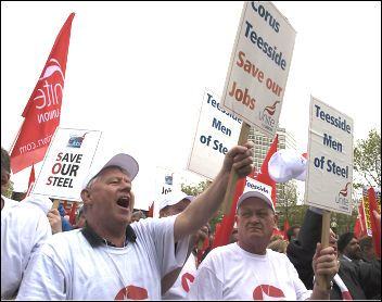 Corus workers protest, photo by Paul Mattsson