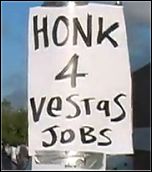 Vestas wind turbine plant workers occupy to protest against redundancies, photo RMT television