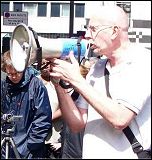 Brian Debus, branch chair of Hackney Unison, addresses lobby of Union HQ to protest against banning from office of Socialist Party members, photo Alison Hill