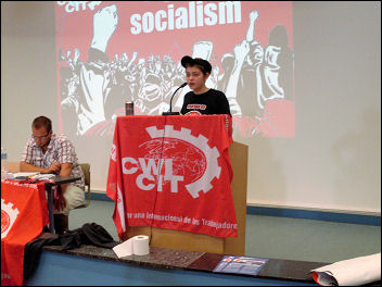 Cecile, of Gauche Revolutionaire, France, speaking at the European CWI school, photo Bob Severn