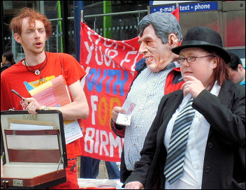 Youth Fight for jobs campaigning in Birmingham against the bankers bailouts and bonuses, photo Birmingham YFJ