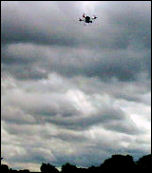 Police drone flying above anti-BNP protest, photo by Jim Reaves