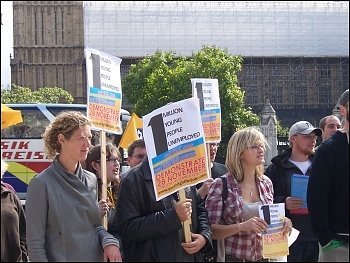 Youht Fight For Jobs protest outside parliament , photo S.Sachs-Eldridge