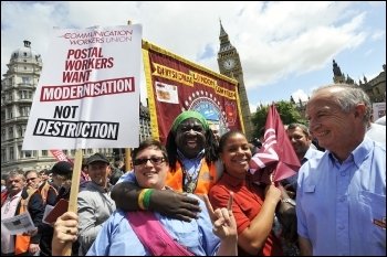 Postal workers lobby Parliament, photo Paul Mattsson