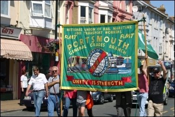 RMT banner on Portsmouth Demo in support of the Vestas workers, photo Portsmouth Socialist Party