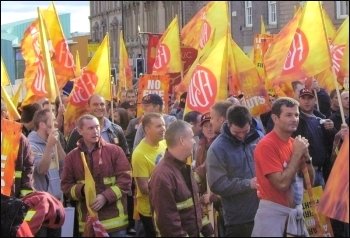 South Yorkshire Fire Brigades Union (FBU) demonstration, photo Yorkshire Socialist Party