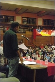 Senan addresses Socialism 2009 about the situation facing Tamils in Sri Lanka, photo Rob Emery