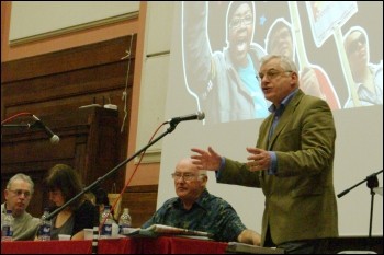 Joe Higgins, Irish Socialist Party MEP addresses Socialism 2009, photo Rob Emery