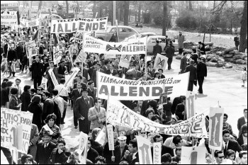 Marchers in support of Salvador Allende in Chile 1964, photo by James N. Wallace