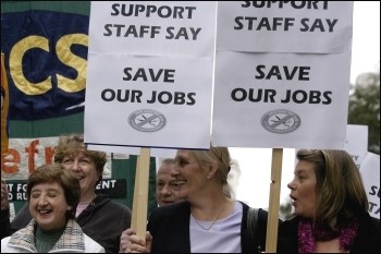 PCS workers demonstrate against compulsory outsourcing, photo Paul Mattsson