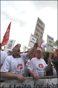 Corus steel workers on the Unite jobs demonstration in Birmingham, photo Paul Mattsson