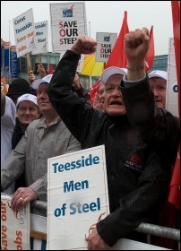 Corus steel workers on the Unite jobs demonstration in Birmingham, photo Paul Mattsson