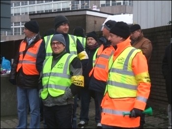Striking Newport RMT signals workers, photo Socialist Party Wales