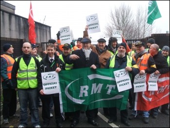 Striking Newport RMT signals workers, photo Socialist Party Wales