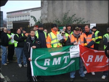 Striking Newport RMT signals workers, photo Socialist Party Wales