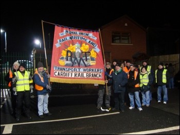 South wales RMT signal workers on strike, photo Socialist Party Wales