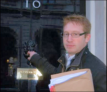 Sean Figg takes the Youth Fight for Jobs petition to Downing Street, photo by Sarah Mayo