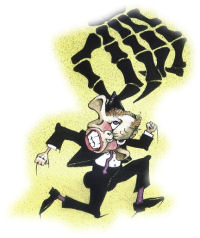 Tony Blair and the hand of death - from a cartoon by Alan Hardman 