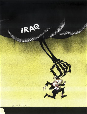 Death reaches out to Tony Blair from Iraq - cartoon by Alan Hardman 