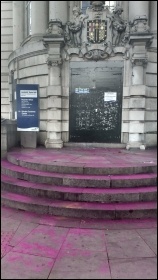 Anti-gentrification marchers glitter-bombed the steps of Blairite-run Lambeth Council, 8.10.16, photo by James Ivens