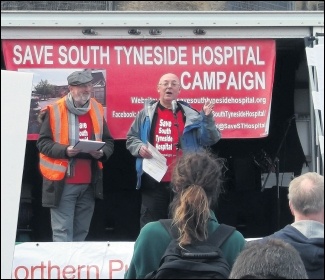 Socialist Party member Norman Hall speaking at the rally in defence of South Tyneside Hospital, October 2016, photo by Nick Fray