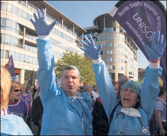 NHS campaigners protesting outside Tory conference in 2014, photo by Paul Mattsson
