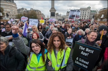 Culture sector workers and campaigners marching against cuts and sell-offs of libraries, galleries and museums, 5.11.16, photo by Paul Mattsson