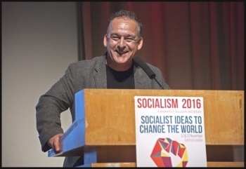 RMT president Sean Hoyle speaking at Socialism 2016, photo Paul Mattsson