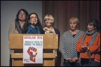 Victorious Butterfields tenants at Socialism 2016 - Anna Palumbo speaking, photo Paul Mattsson