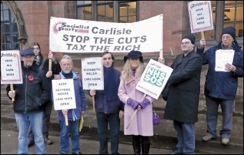 Carlisle Socialist Party members protesting against cuts to care homes, 9.11.16, photo by Carlisle Socialist Party
