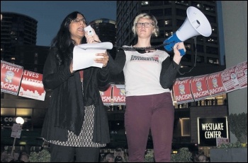 Socialist Alternative Seattle city councilwoman Kshama Sawant speaking to anti-Trump protesters