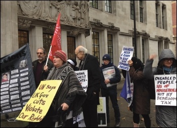 Disabled rights campaigners outside the Supreme Court hearing on seven bedroom tax cases, 9.11.16, photo Amalia