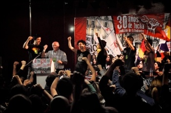 Socialist Party general secretary Peter Taaffe (second left) joins the anniversary celebrations photo IR