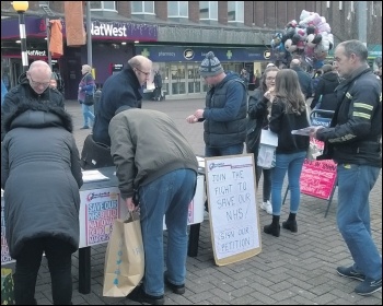 Socialist Party NHS campaign stall in Hanley, Stoke, photo by Andy Bentley