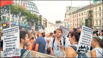 Sozialistische Linkspartei, the Socialist Party's sister party in Austria, marching to defend refugees, photo Sozialistische Linkspartei