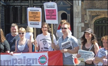 John Sharpe (far left) and other Socialist Party members on a solidarity protest with Campaign Kazakhstan