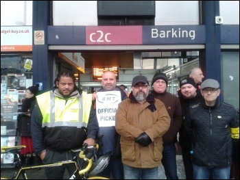 Pickets at Barking station, 9.1.17, photo by Pete Mason