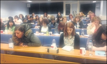 A plenary session at the Socialist Party national women's meeting, 7.1.17, photo by Sarah Wrack