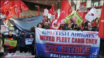 BA strikers protest outside M&S on Oxford Street, 21 January photo Neil Cafferky