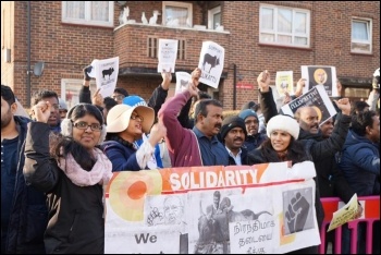 Isai Priya and Tamil Solidarity on a solidarity demonstration in East Ham, 22.1.17, photo by Tamil Solidarity